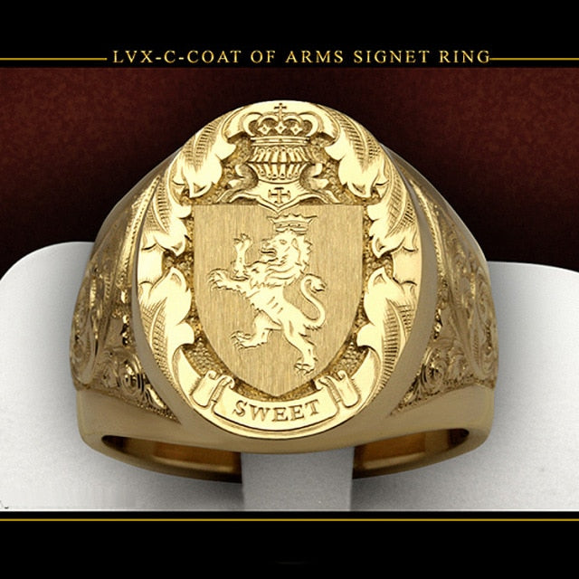 Mens Luxury 18K Yellow Gold Ring