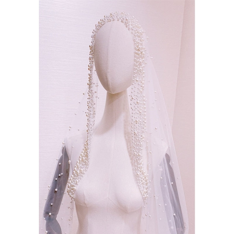 Pearl Beaded Cathedral Headpiece Veil