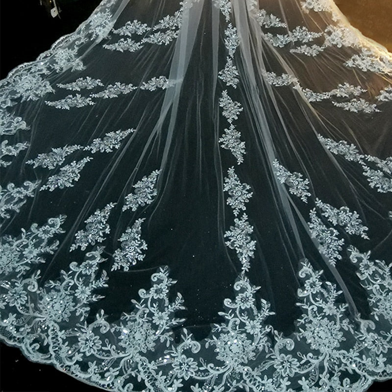 Long Tulle Cathedral Bridal Veil with Comb