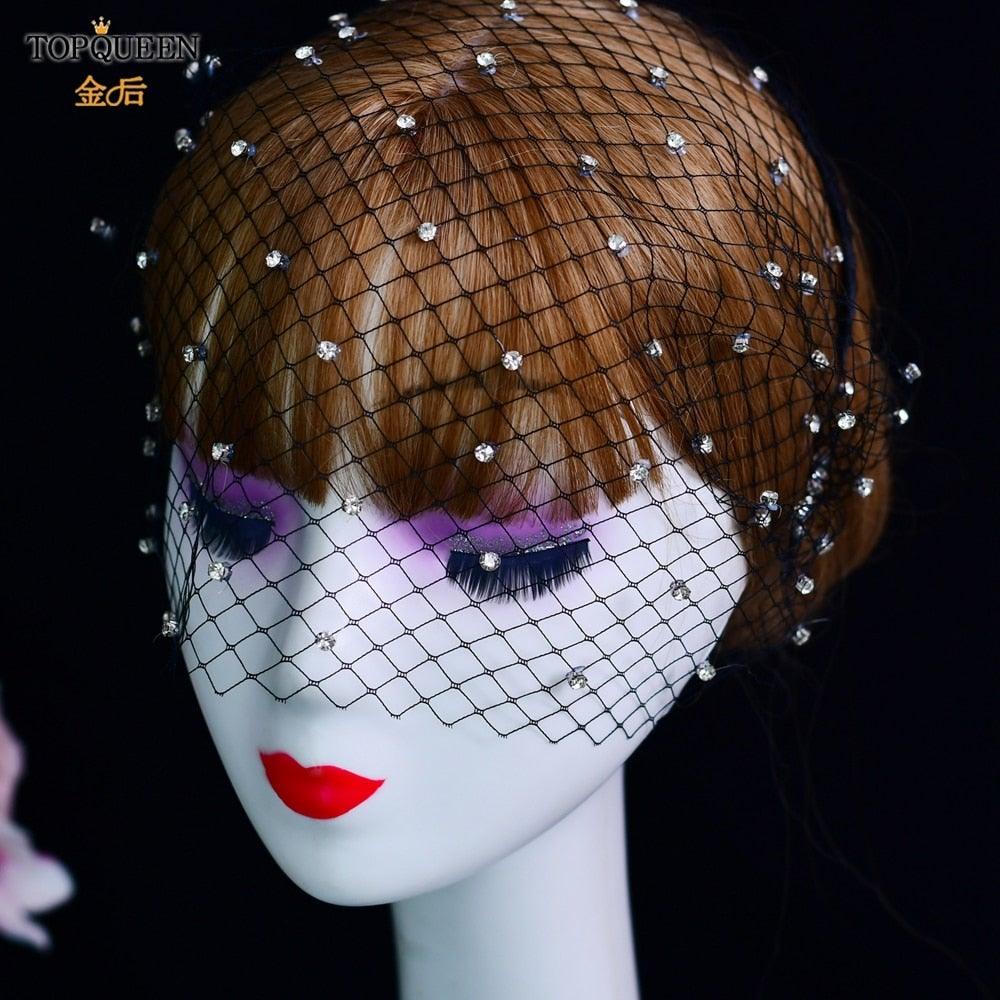 Birdcage Blusher Veil with Diamond Headband - VeilsGalore 