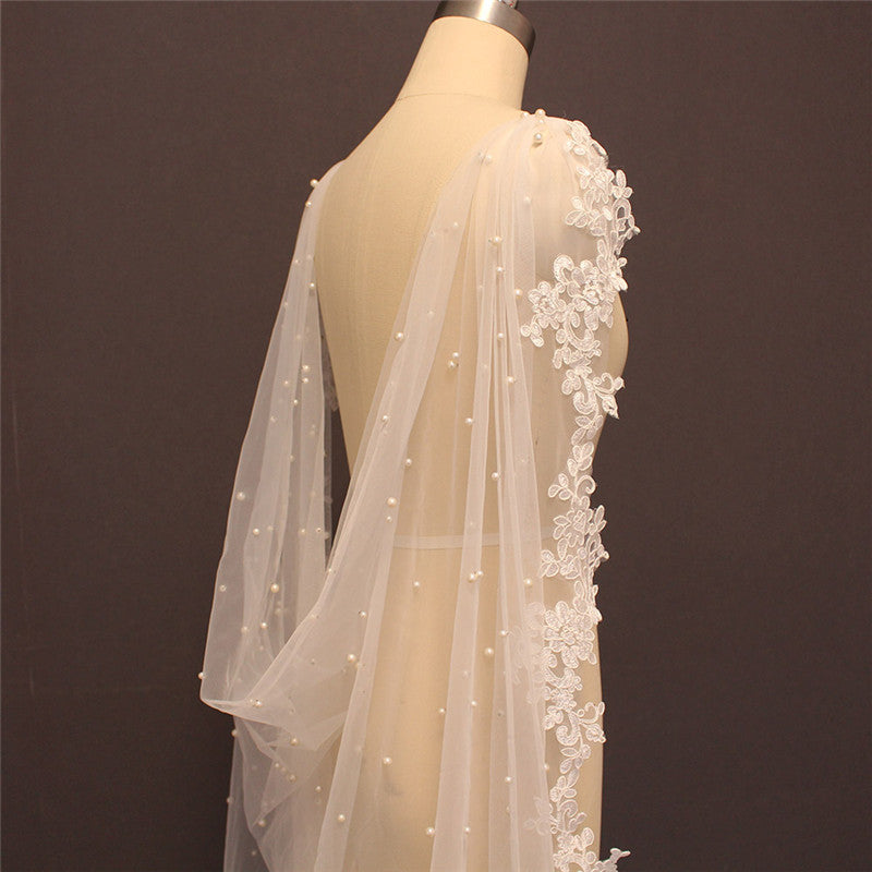 Lace and Pearl Wedding Shawl