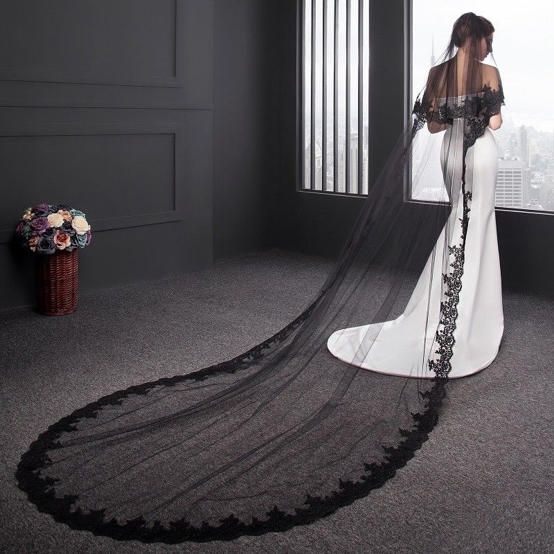 Cathedral Lace Black Wedding Veil